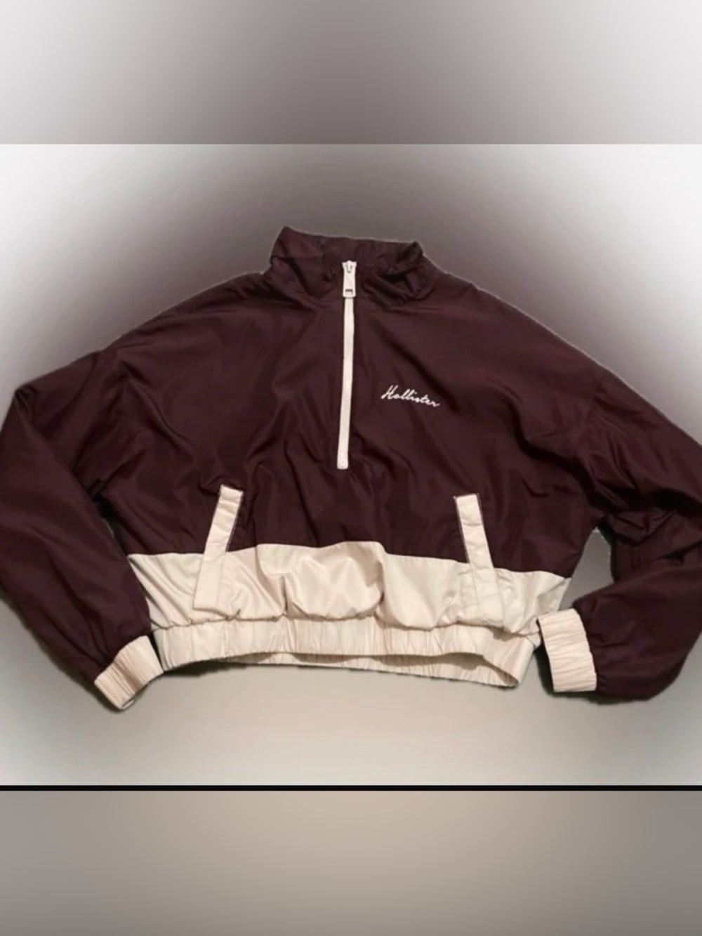 Hollister Burgundy and Pink Cropped 1/2 Zip Pullover Windbreaker Jacket Size M